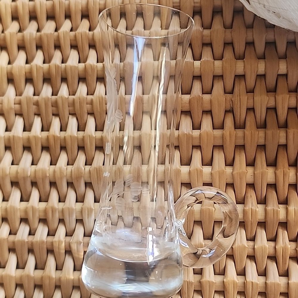 Vintage Floral Etched Glass Small Handled Bud Vase - Picture 6 of 8